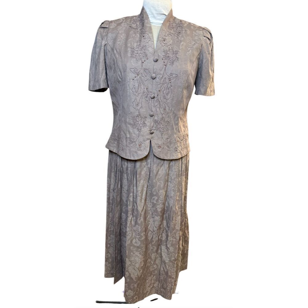 Karin Stevens Vintage Brocade Dress High Neck Flowy Skirt Sz. 10 Occasion